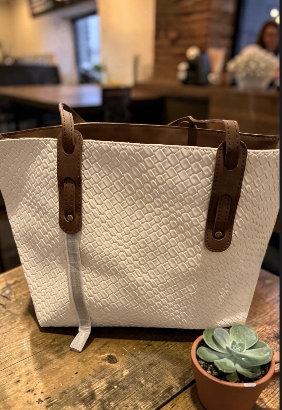 White Textured Tote Bag