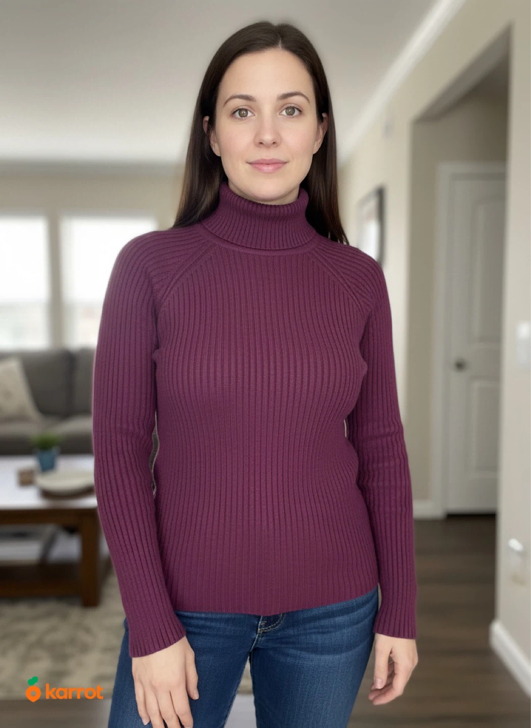 Ribbed Turtleneck Sweater - Purple