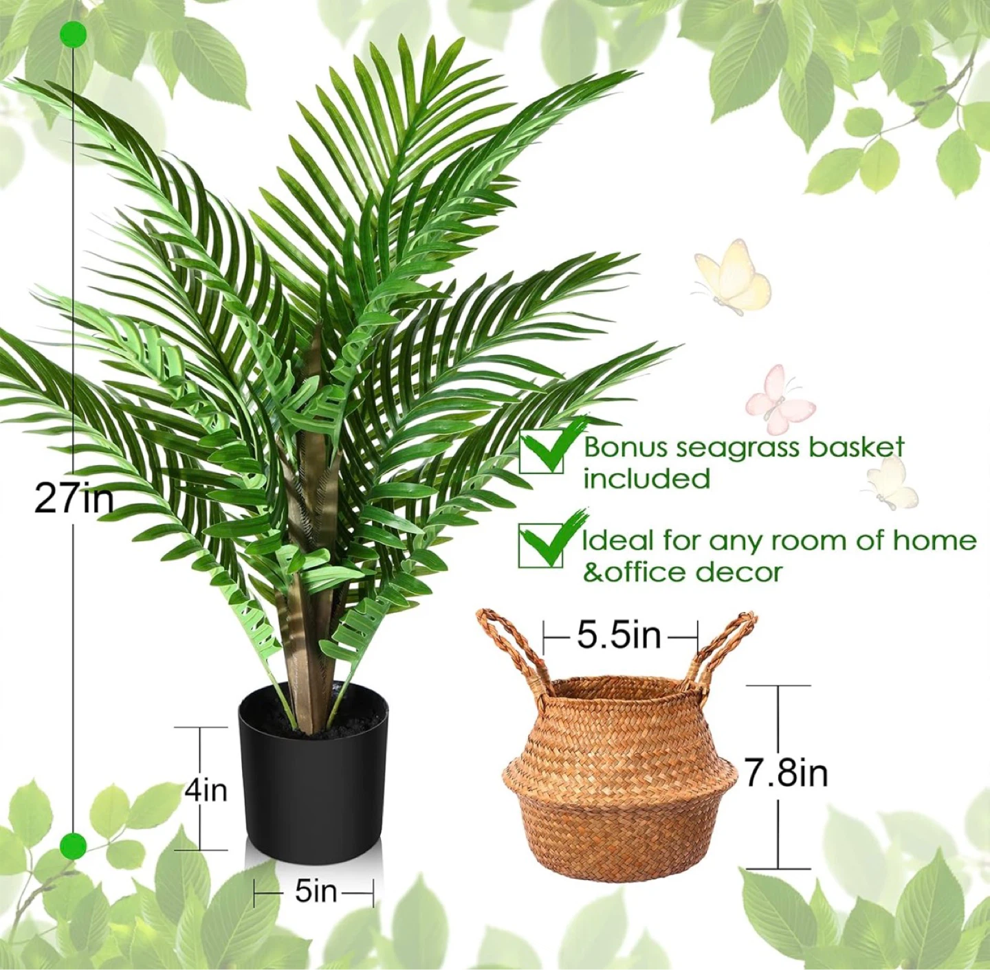 Artificial Palm Tree Plant with Seagrass Basket - photo 3