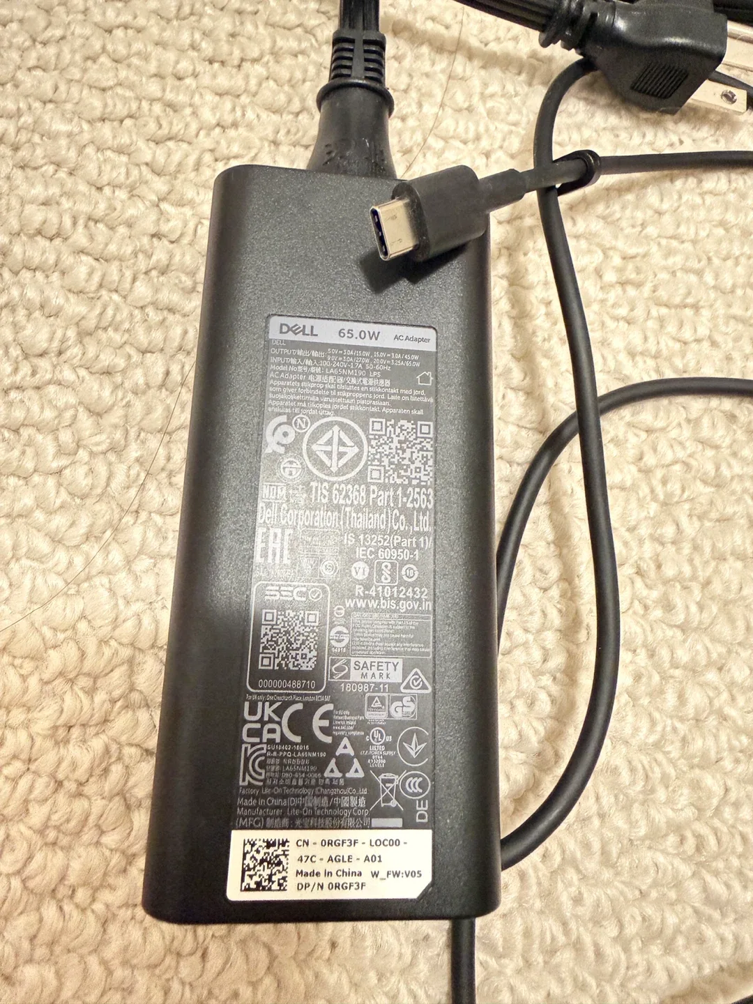 Dell 65W AC Adapter USB-C Laptop Charger