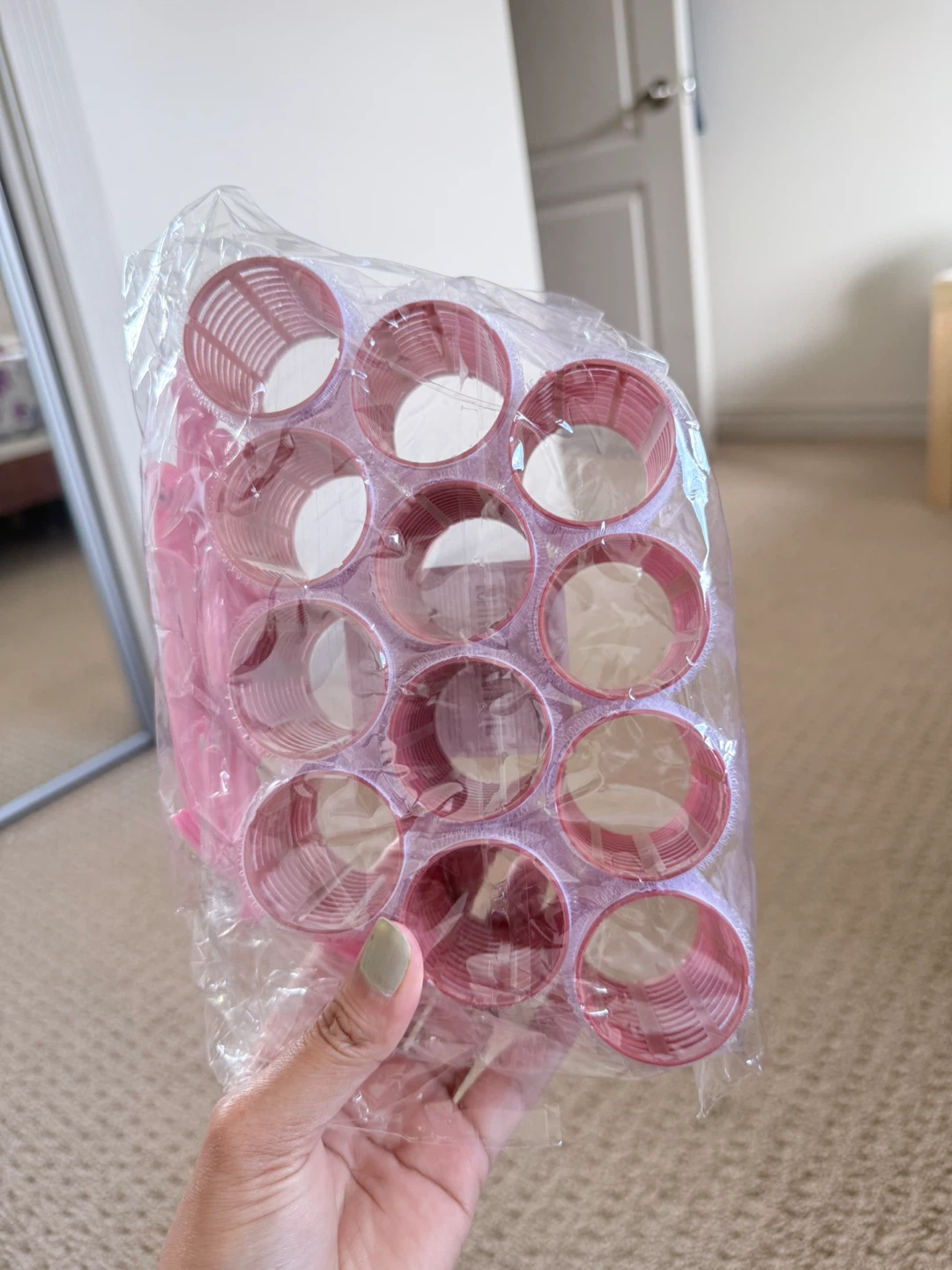 Pink Hair Rollers and Clips Set