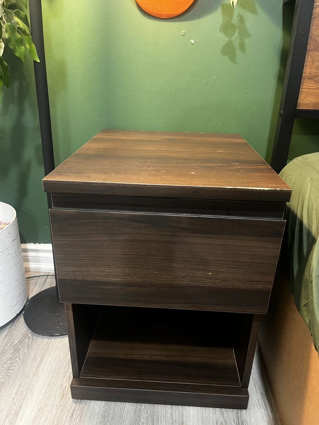 Dark Brown Nightstand with Drawer and Shelf