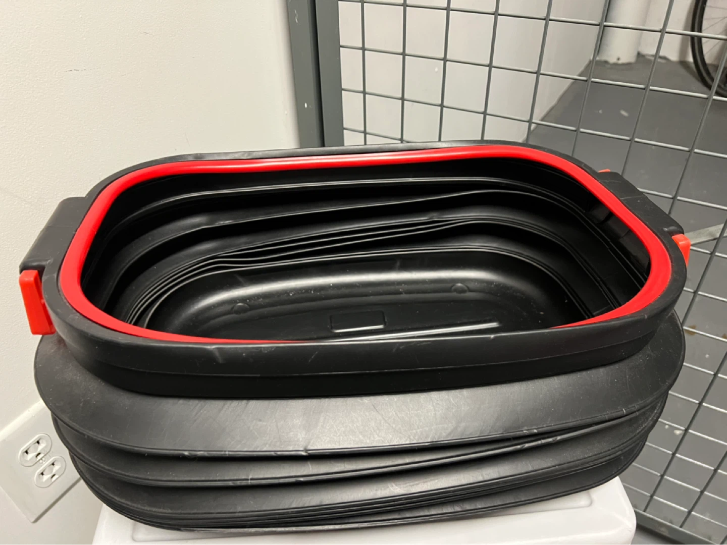 Black Collapsible Bucket with Red Trim