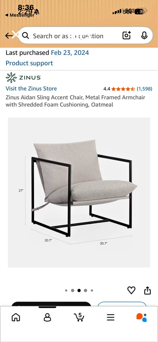 Zinus Aidan Sling Accent Chair - Oatmeal