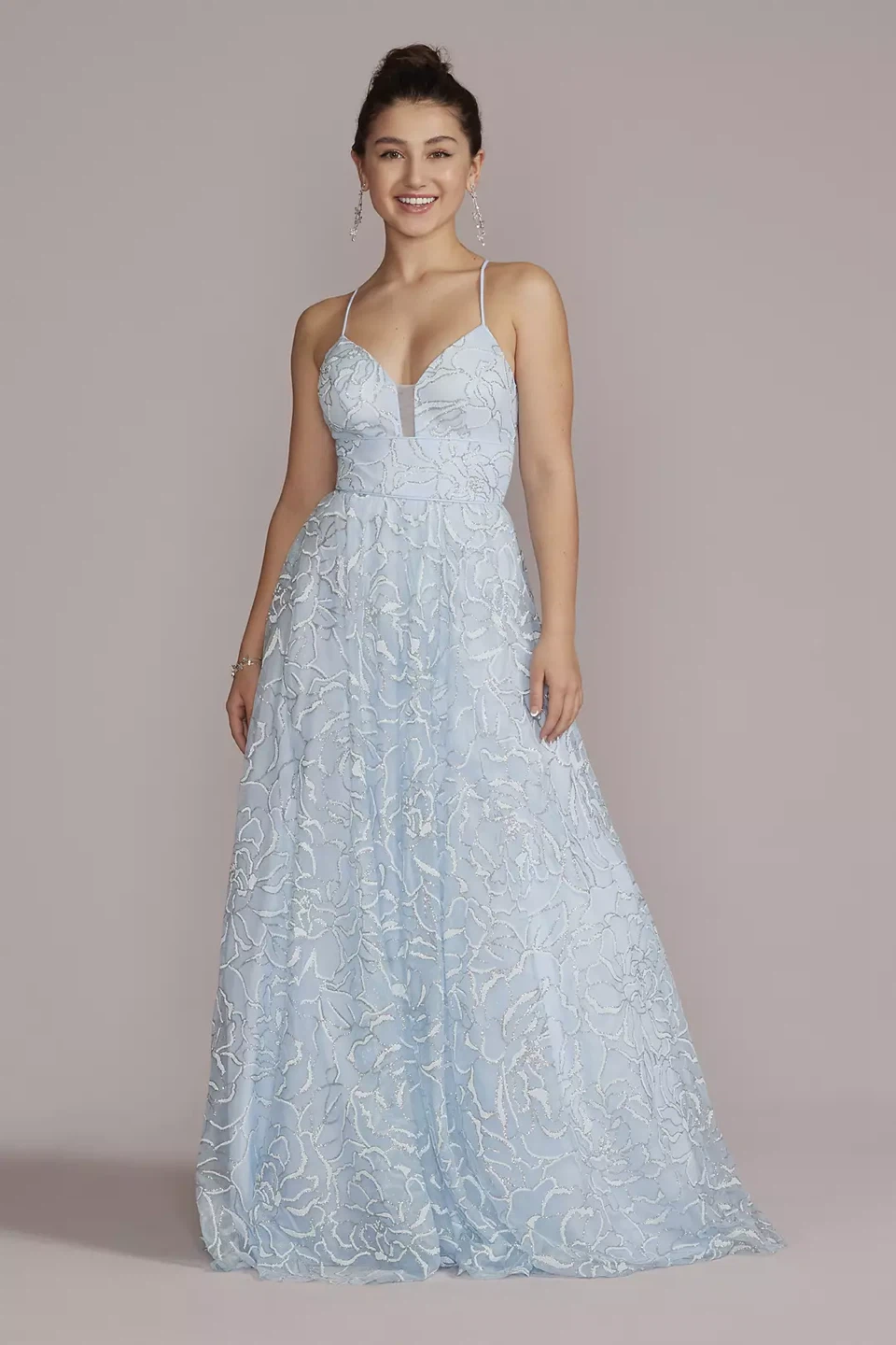 Light Blue Floral Embellished Prom Dress - photo 2