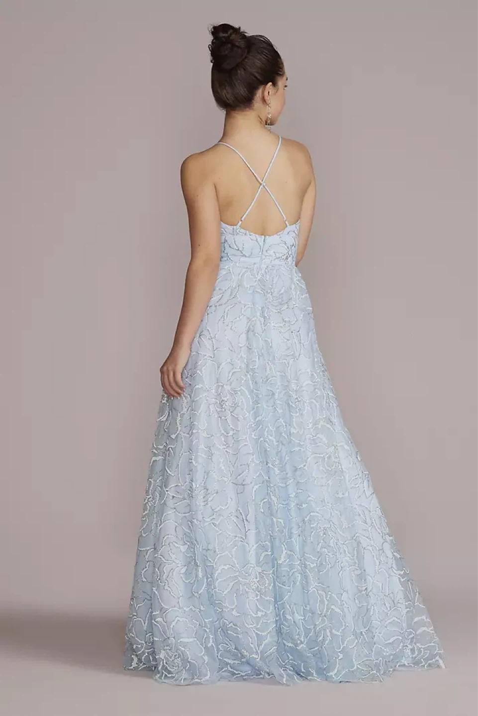 Light Blue Floral Embellished Prom Dress - photo 3