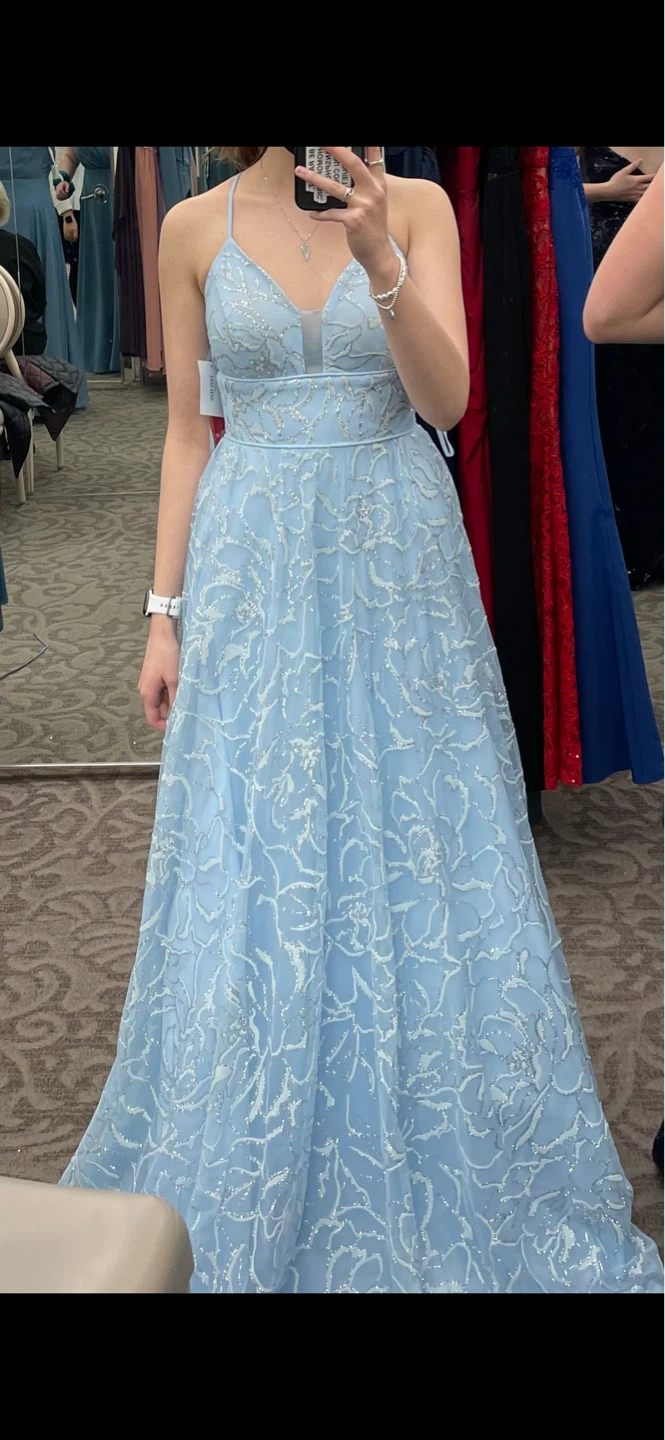 Light Blue Floral Embellished Prom Dress