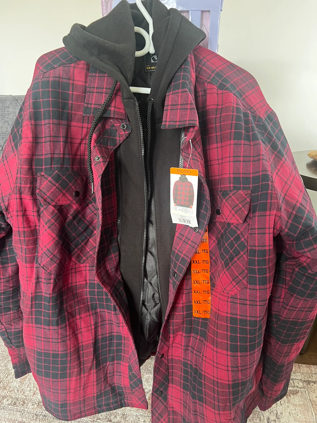 BC Clothing Co. Red Plaid Flannel Lined Jacket with Hood - photo 2