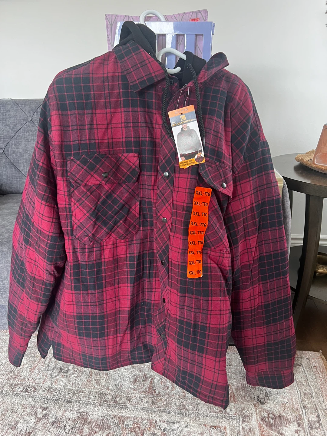 BC Clothing Co. Red Plaid Flannel Lined Jacket with Hood