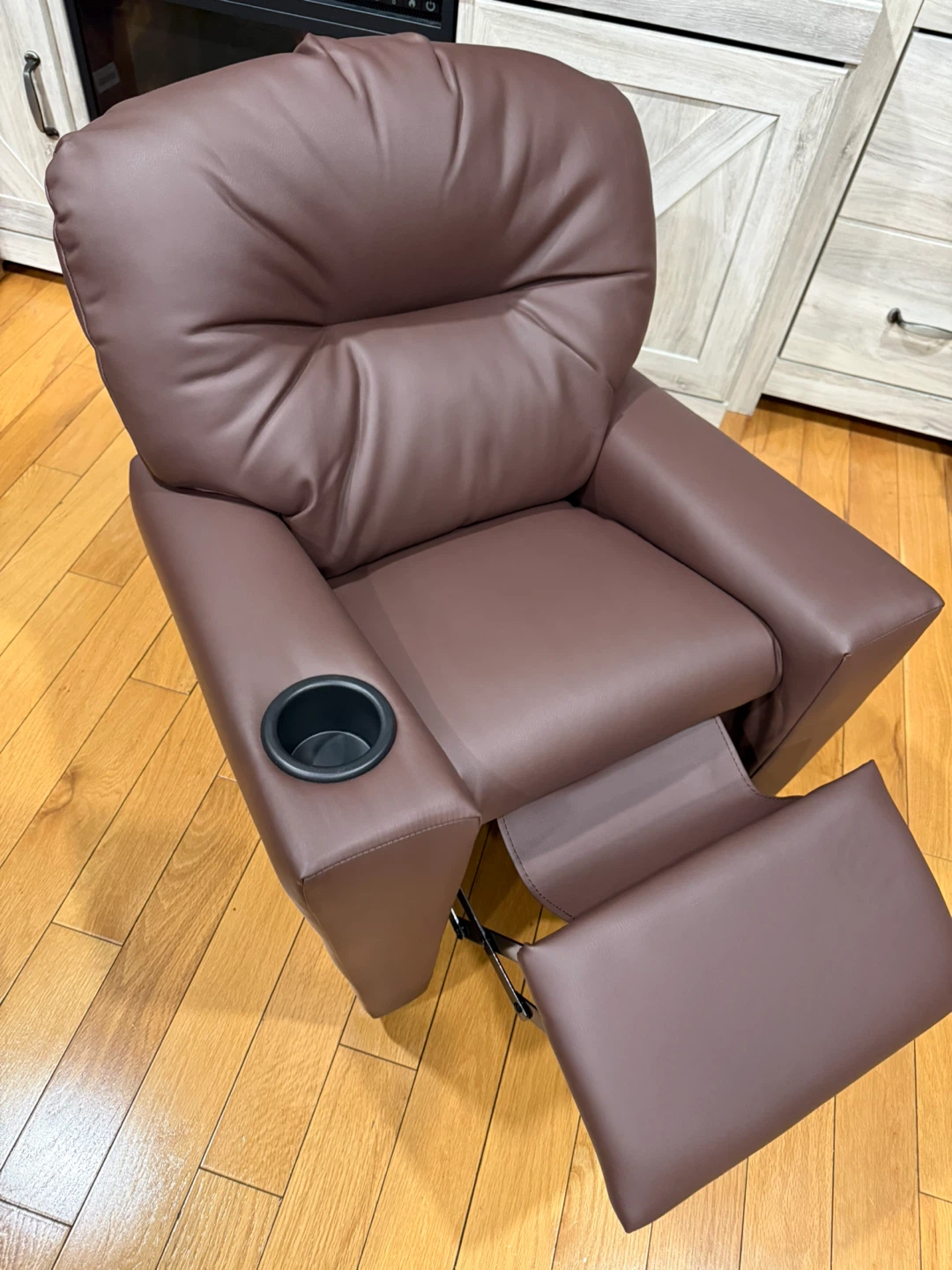 Brown Leather Kids Recliner with Cup Holder - photo 3