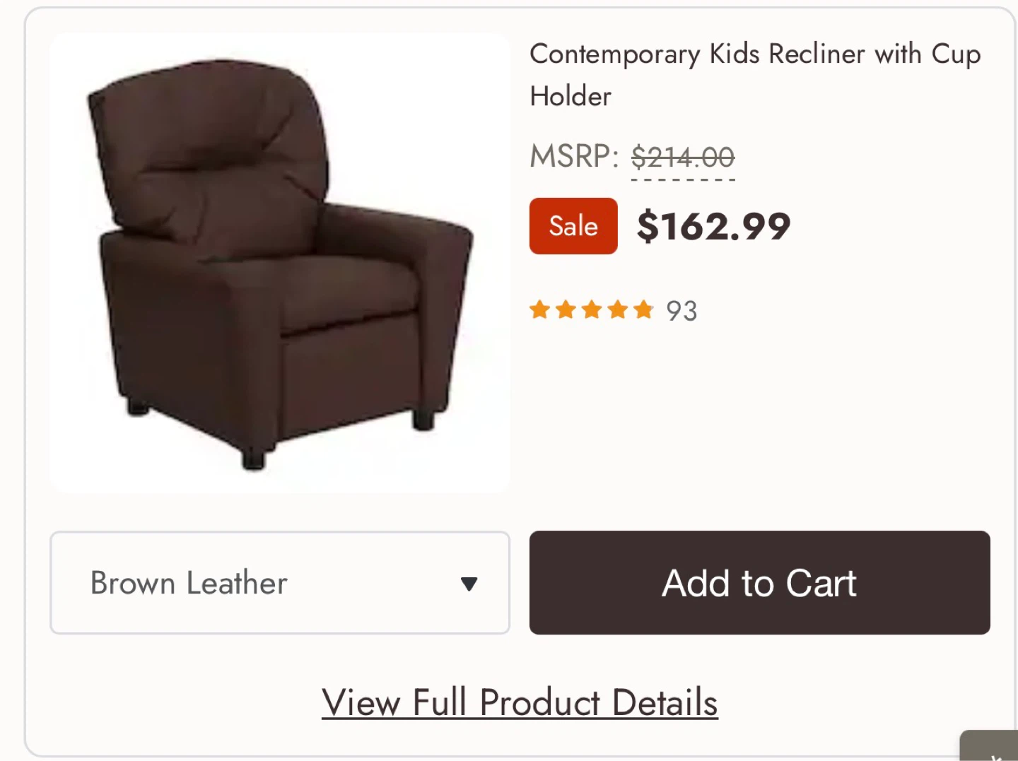 Brown Leather Kids Recliner with Cup Holder - photo 4