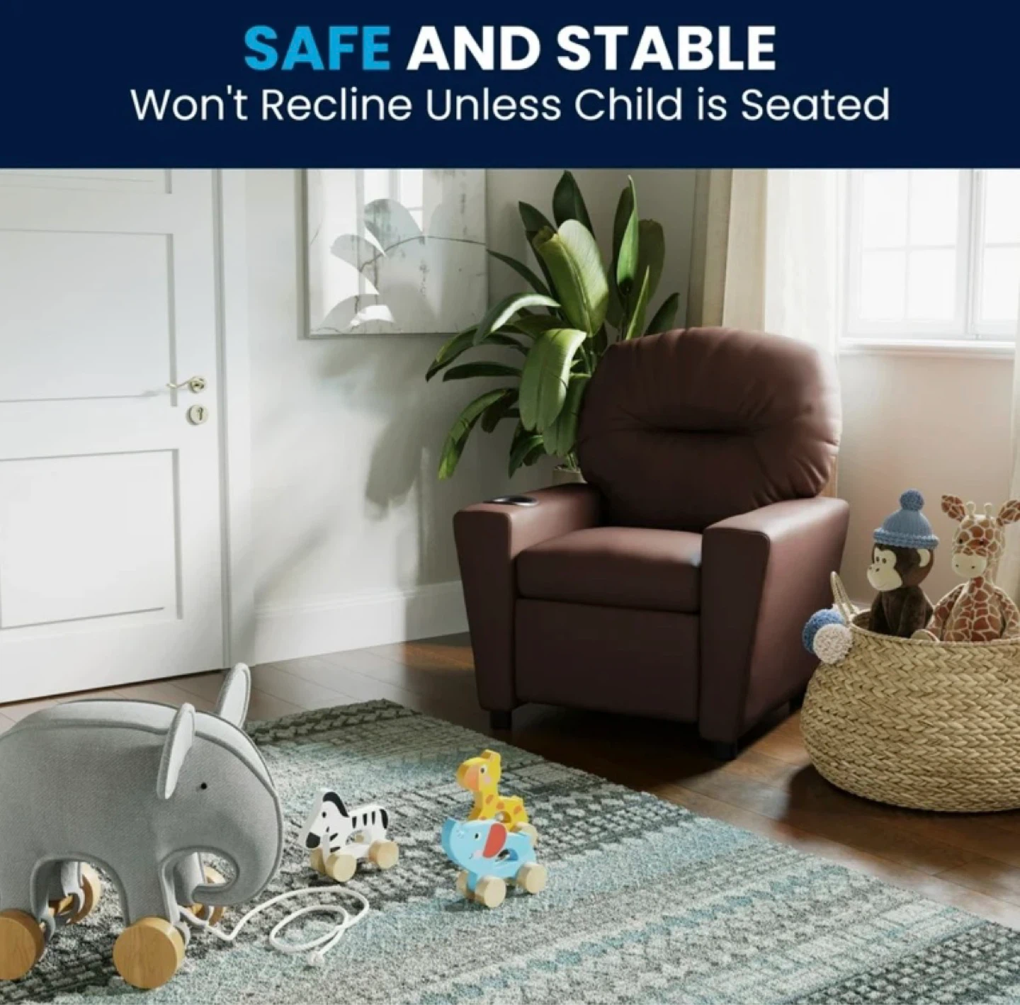 Brown Leather Kids Recliner with Cup Holder - photo 5