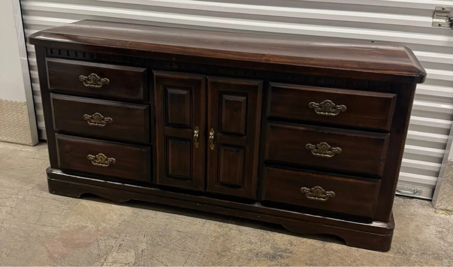 Dark Wood Dresser with Drawers and Cabinets
