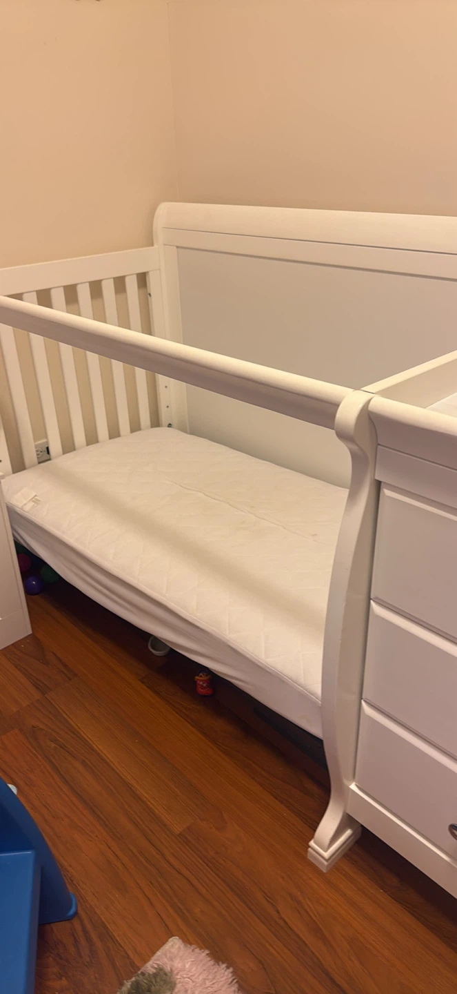 White Convertible Baby Crib with Changing Station