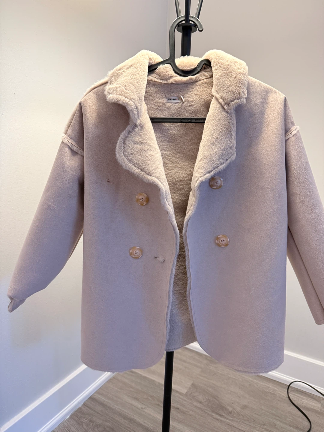 Kids Beige Faux Fur Lined Coat - photo 2