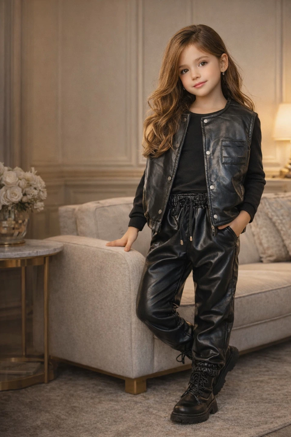 Black Faux Leather Vest and Pants Set