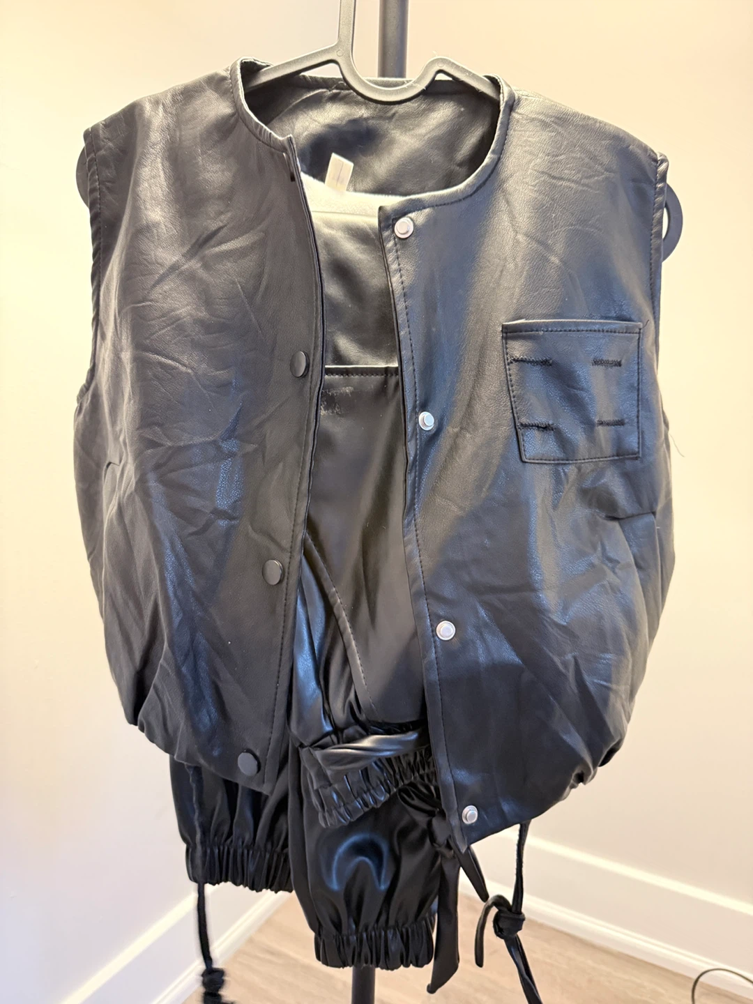 Black Faux Leather Vest and Pants Set - photo 2