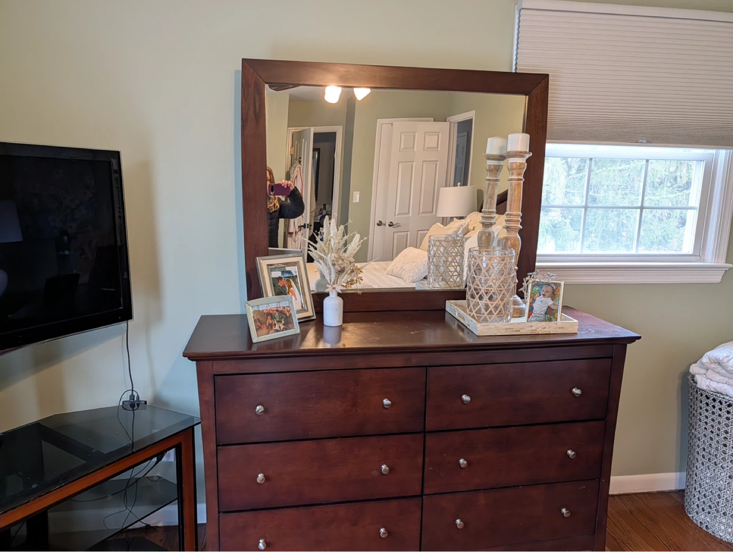 Dark Brown Wooden Dresser with Mirror