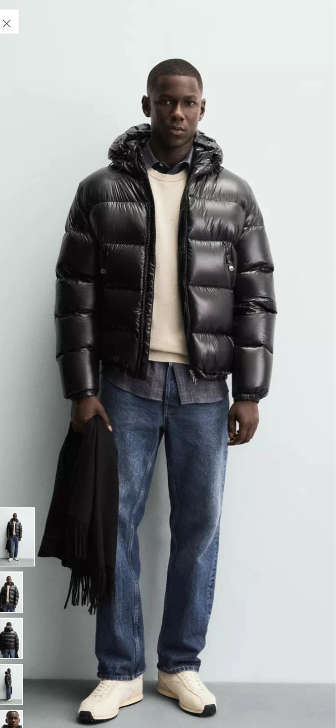 Zara Puffer Jacket with Hood - Black - Size L - photo 3