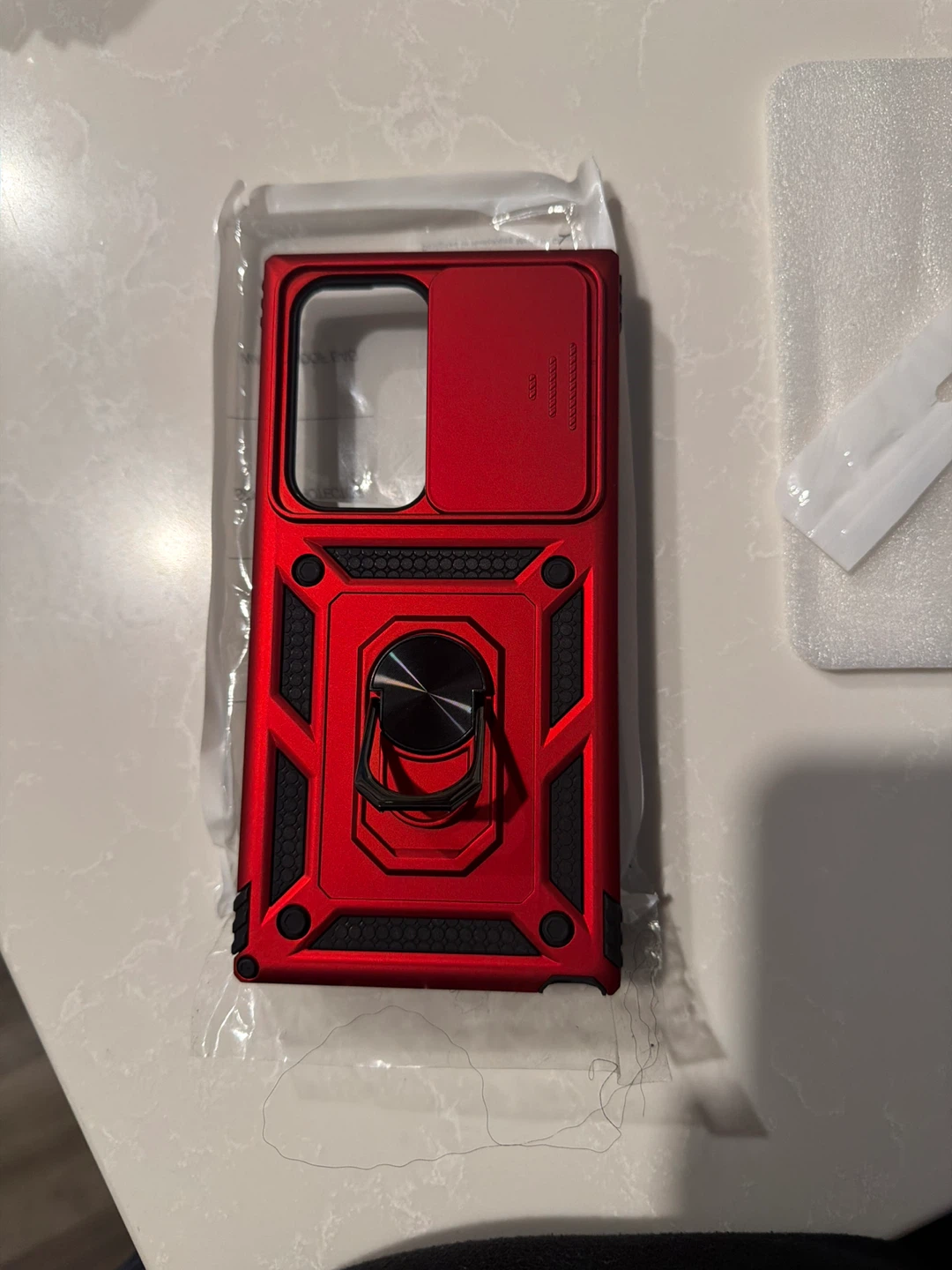 Red Phone Case with Ring Holder and Slide Camera Cover S24 ultra