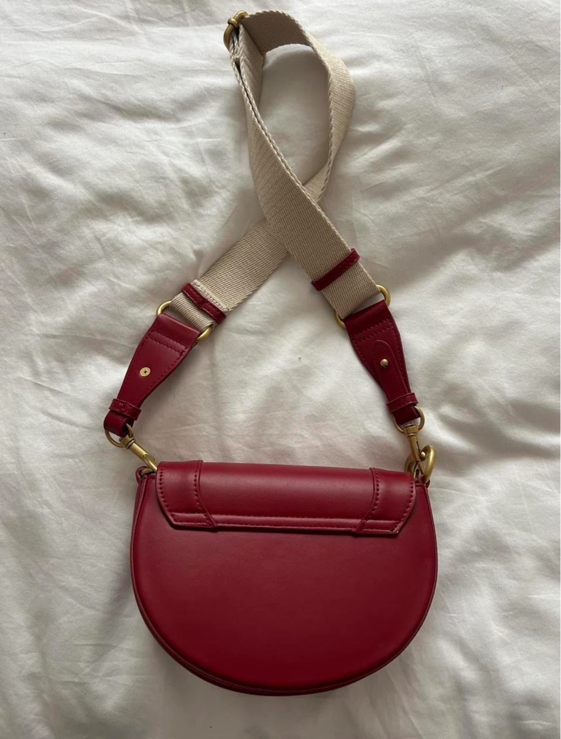 Zara Red Leather Saddle Bag with Canvas Strap - photo 2