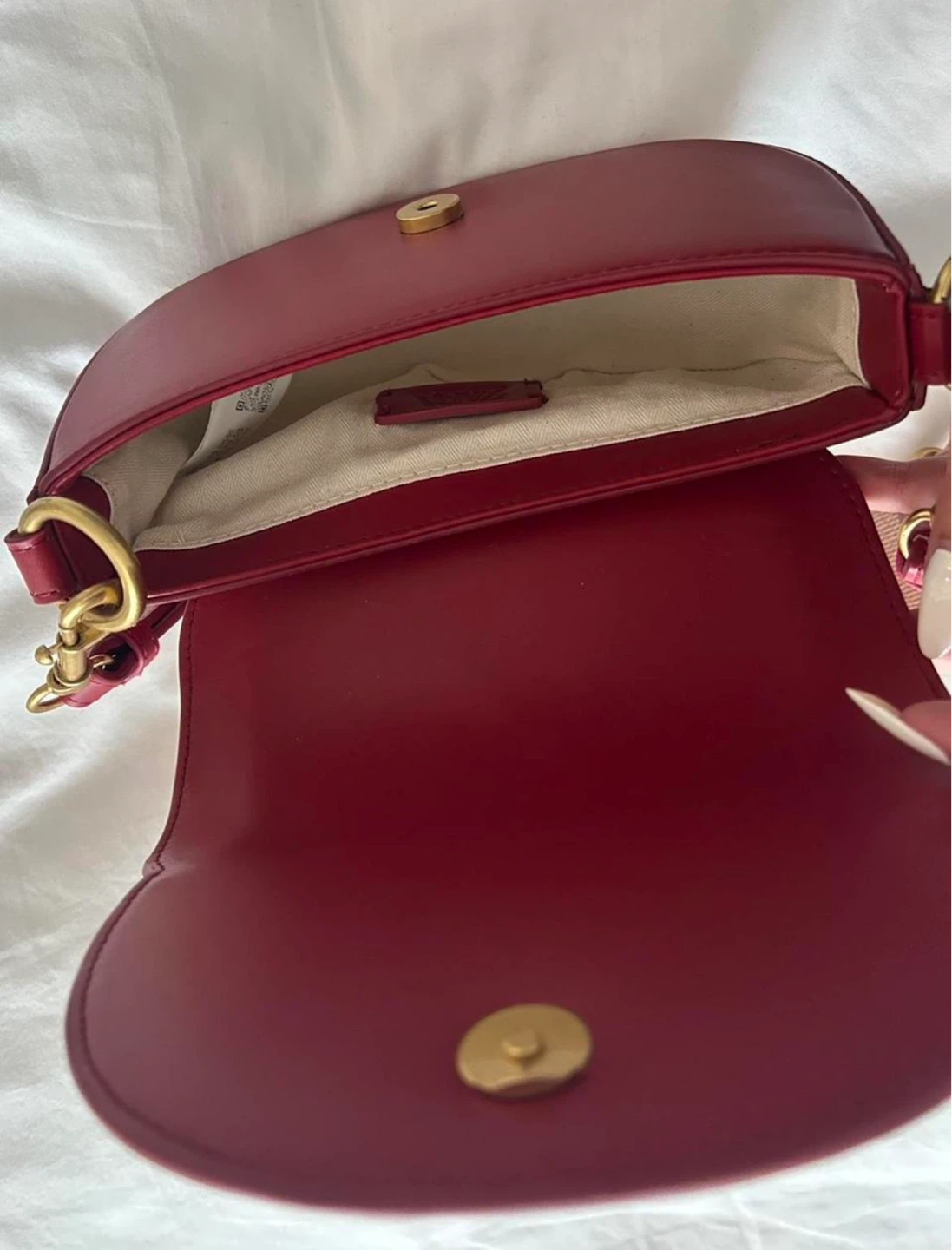 Zara Red Leather Saddle Bag with Canvas Strap - photo 3