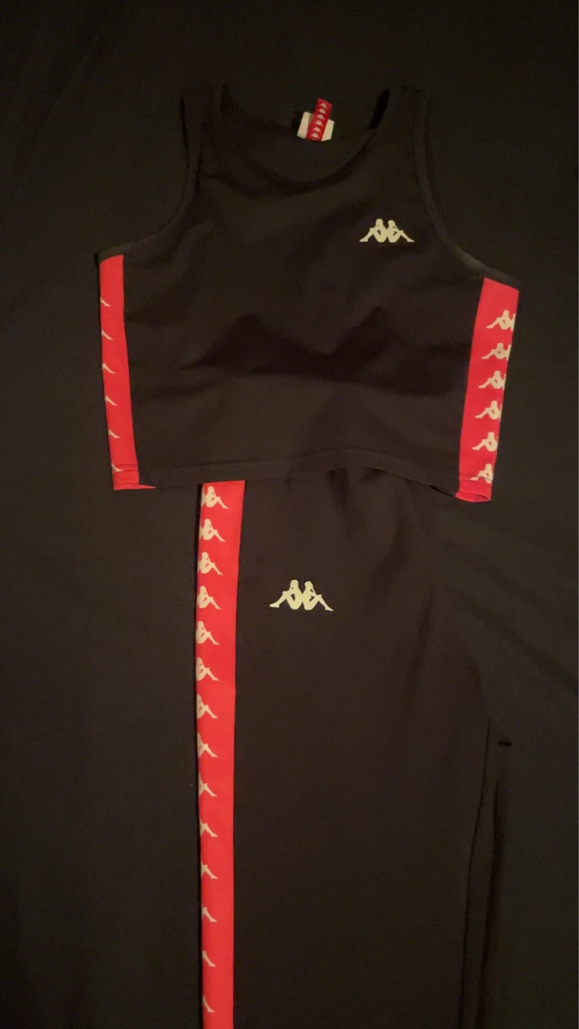 Kappa Black & pink  Logo Tape Tank Top & TIGHTS Set