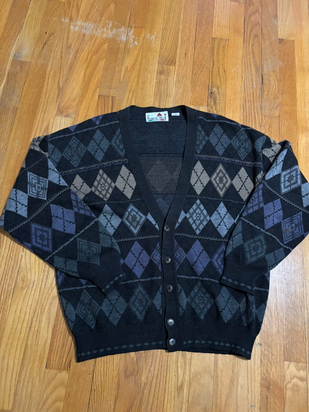 Florence Trico Argyle Cardigan Y2K vintage