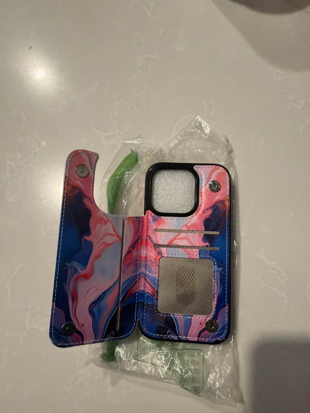 iPhone 14 Pro 6.1 inch Wallet Case - Pink & Blue Swirl - photo 3