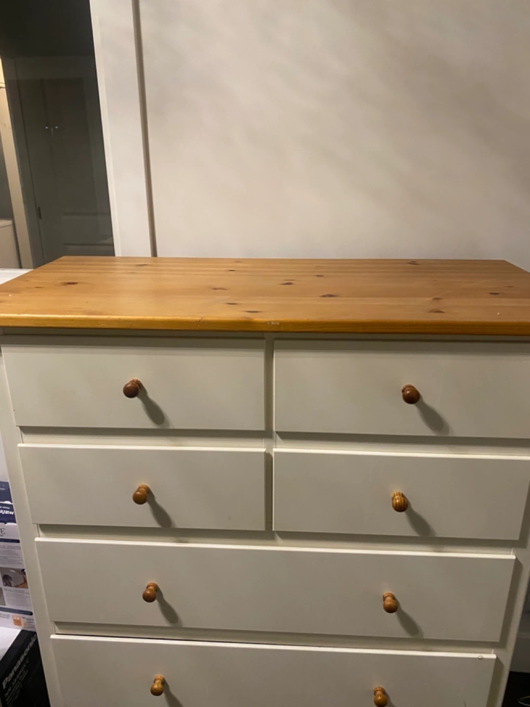 Cream and Wood 8-Drawer Dresser