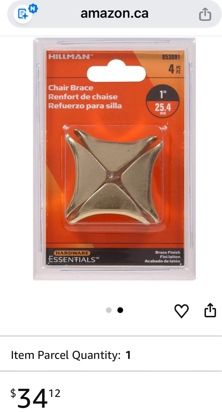 Hillman Chair Brace 1" Brass Finish - 4 Piece