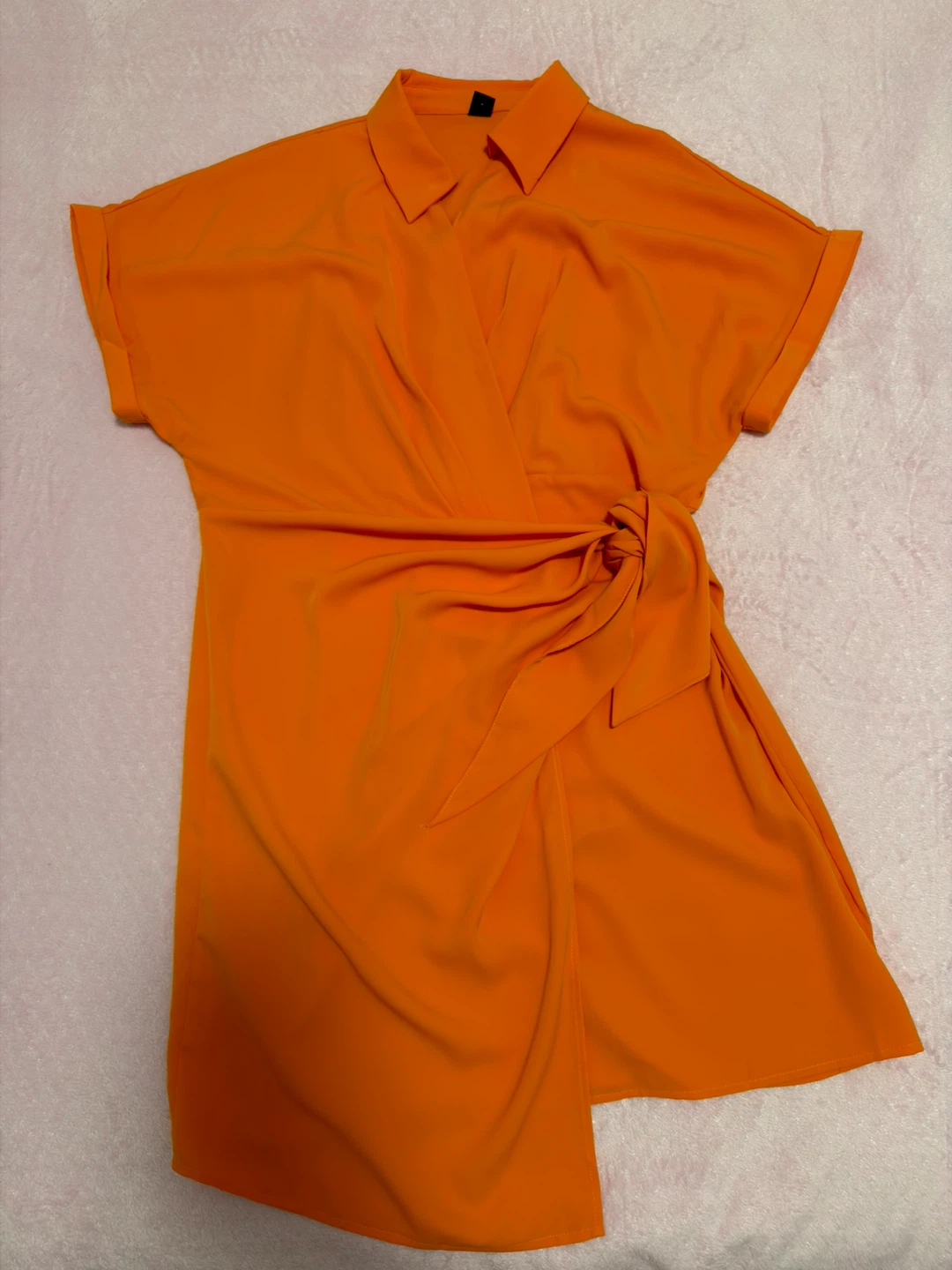 Orange Wrap Dress with Tie Waist