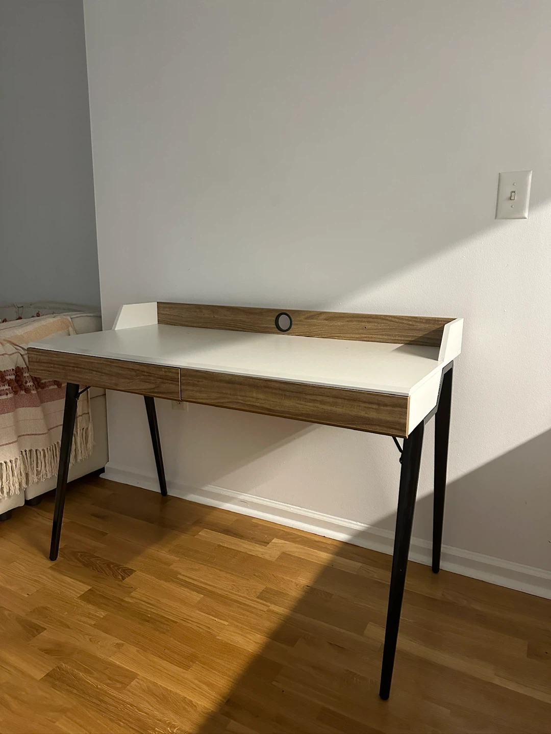 Modern White and Wood Desk with Drawers