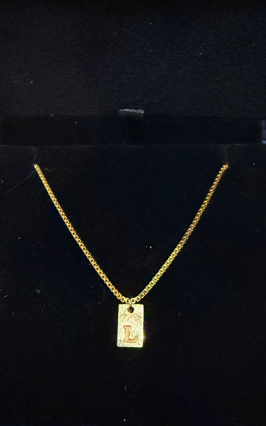 Gold tone necklace with 'L' pendant