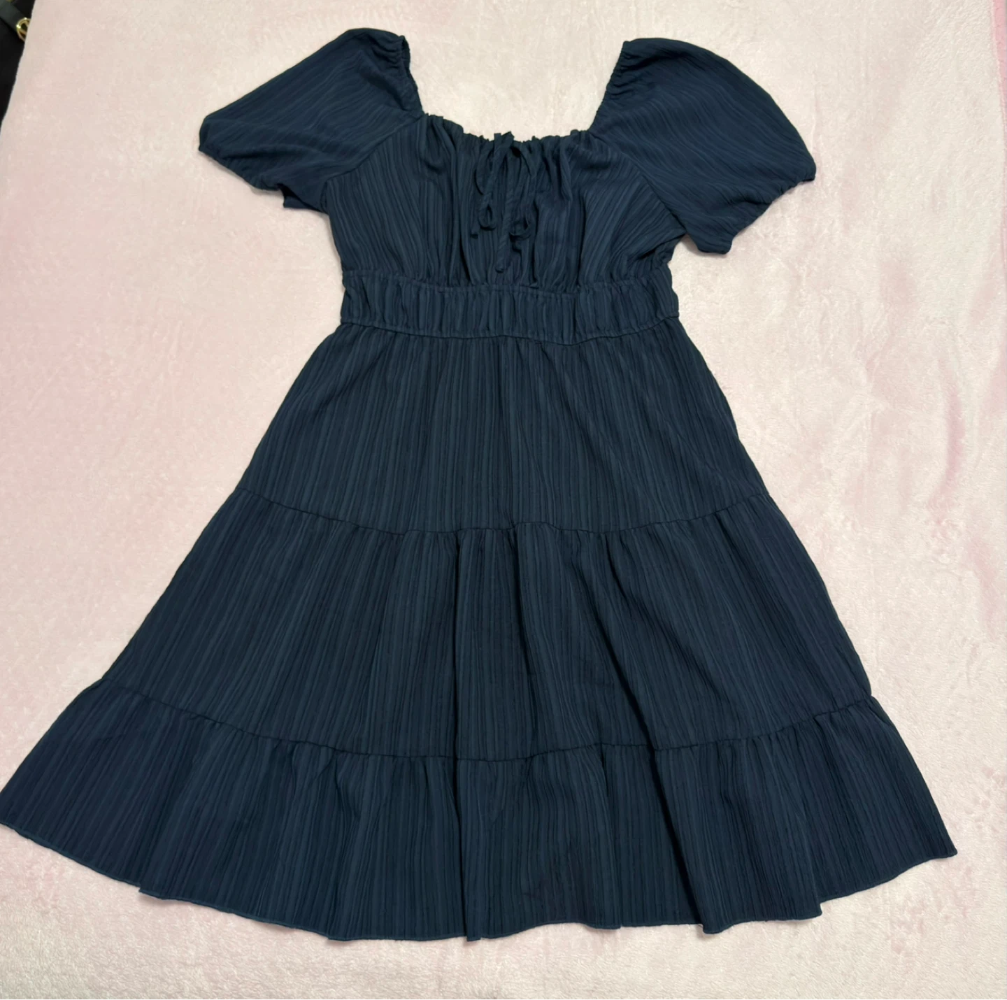 Navy Blue Tiered Square Neck Dress