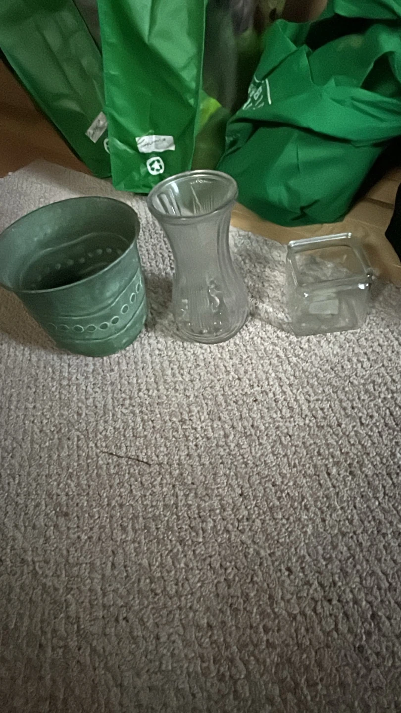 Small Glass Vase and Green Pot