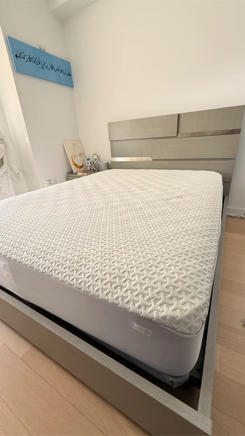 Modern Grey Wood Queen Bed whit mattress and drawers.