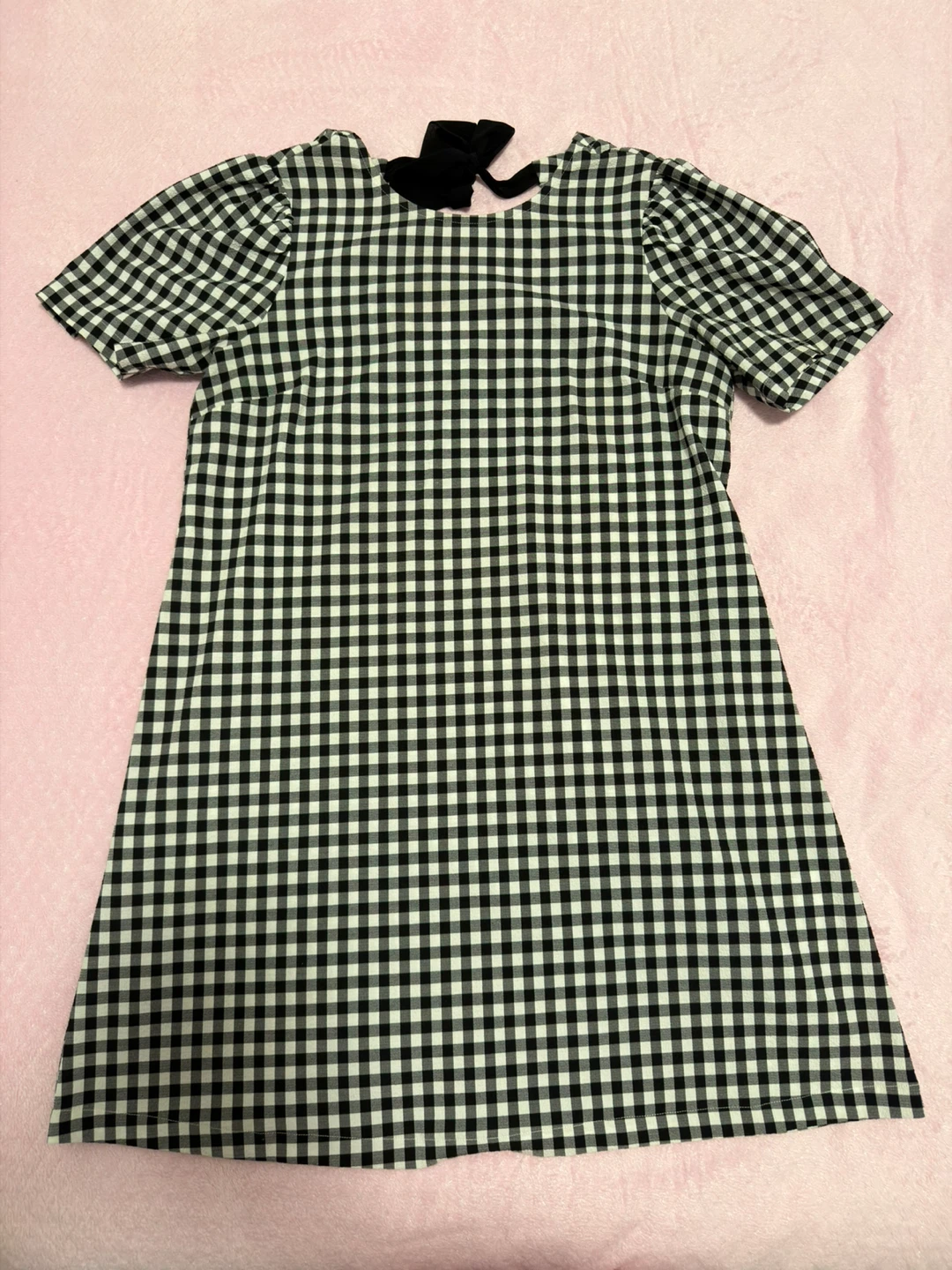 Black and White Gingham Dress with Tie Neck