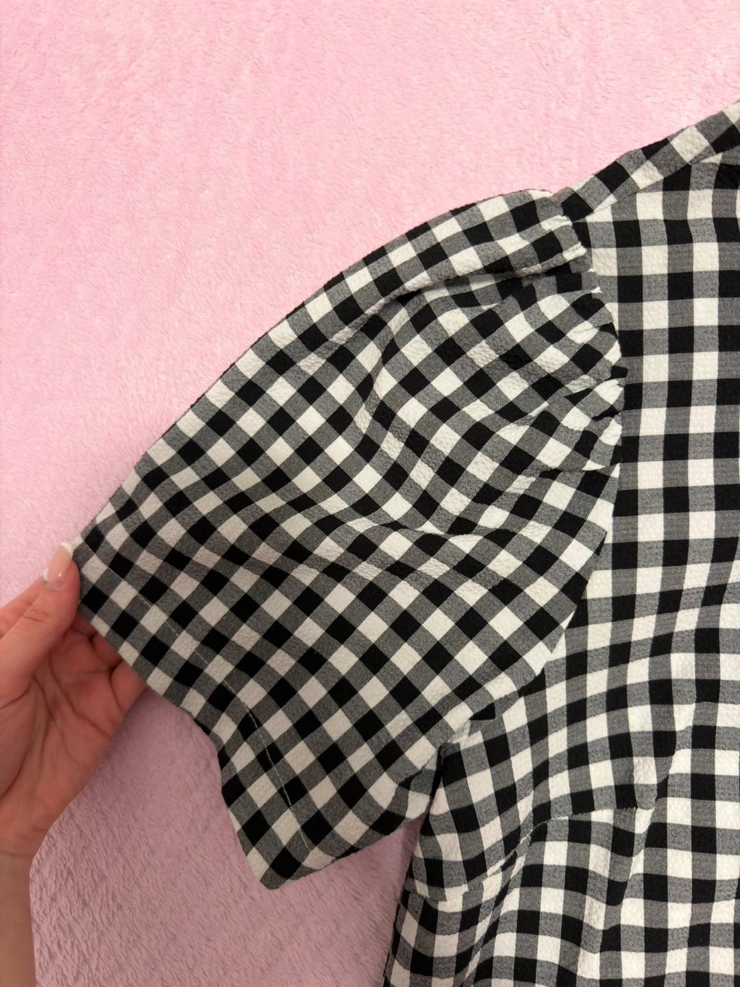 Black and White Gingham Dress with Tie Neck - photo 4