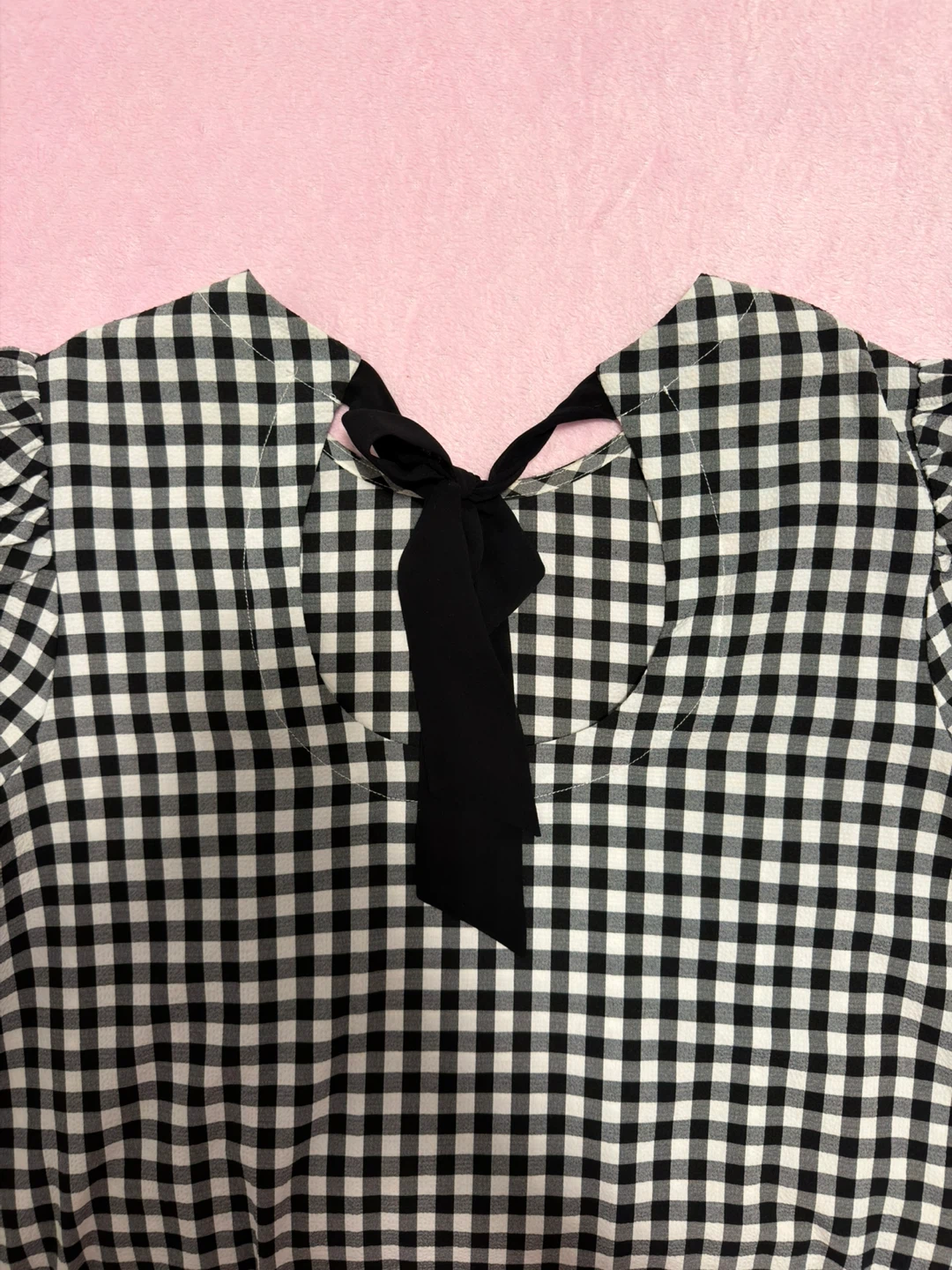 Black and White Gingham Dress with Tie Neck - photo 2