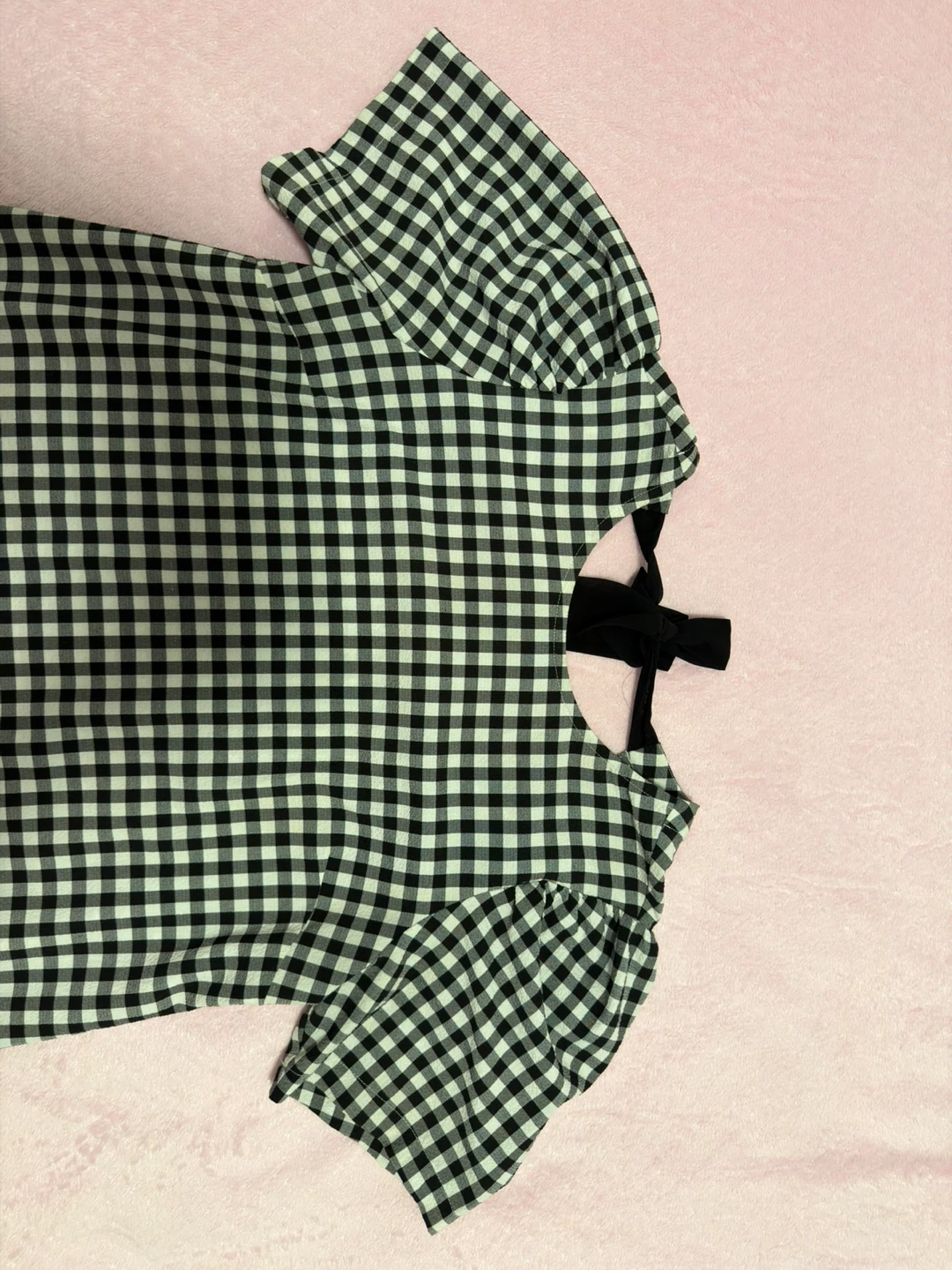 Black and White Gingham Dress with Tie Neck - photo 3
