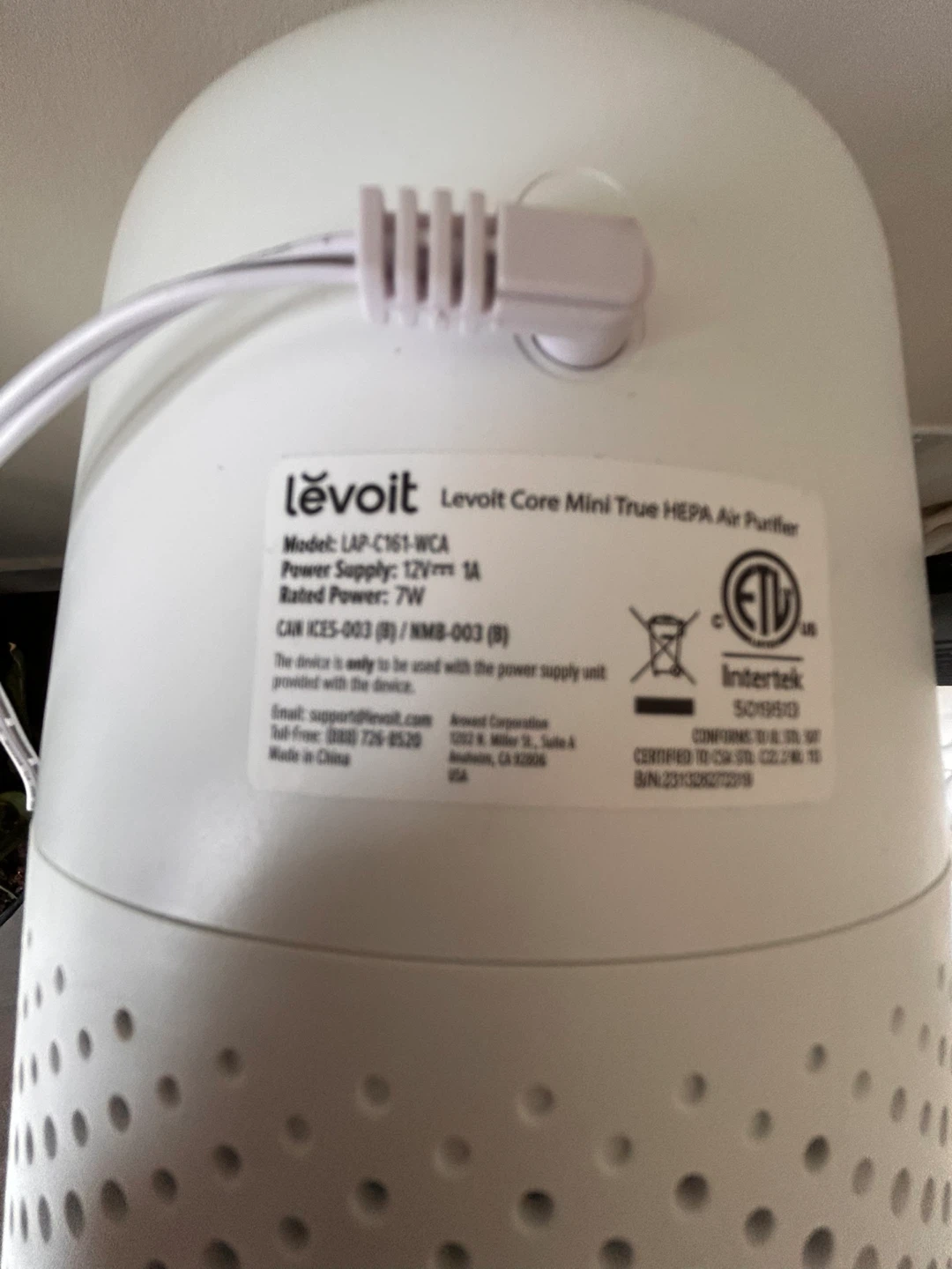 Levoit Core Mini True HEPA Air Purifier LAP-C161-WCA White - photo 3