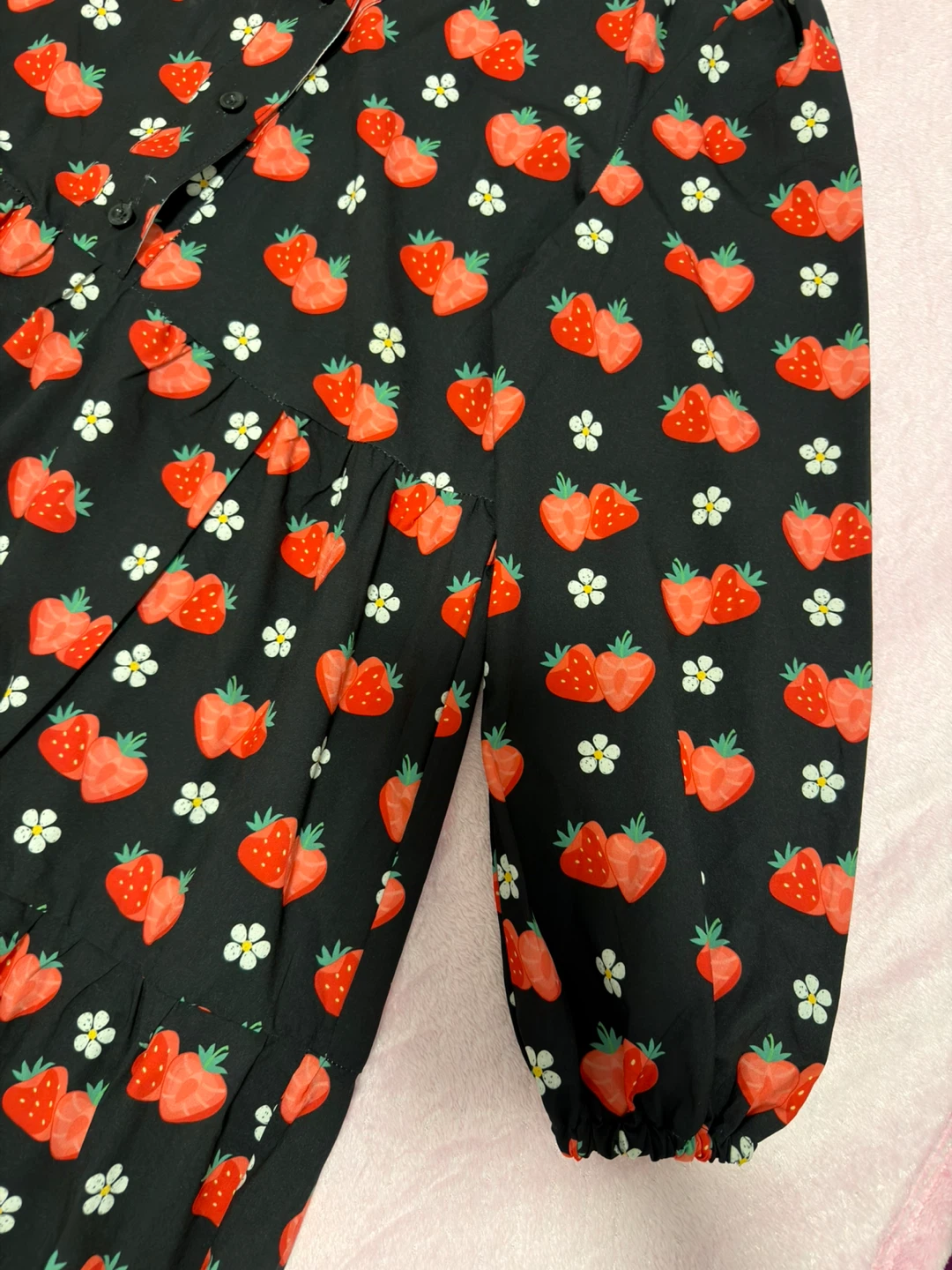 Black Strawberry Print Tiered Dress - photo 4