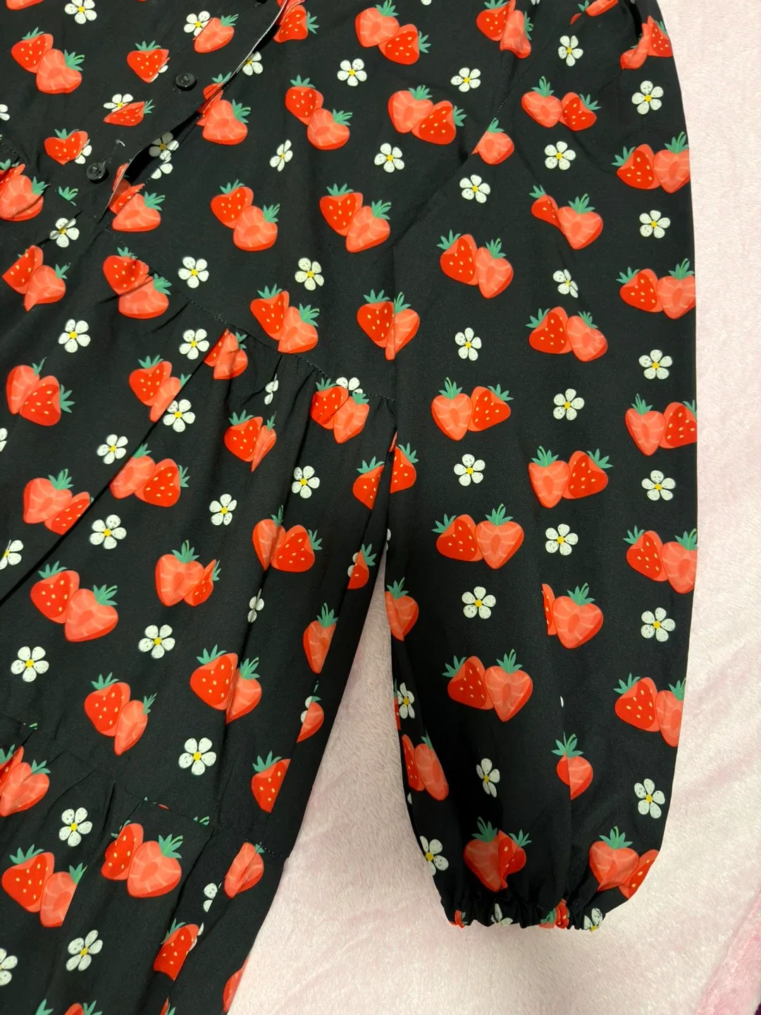 Black Strawberry Print Tiered Dress - photo 4