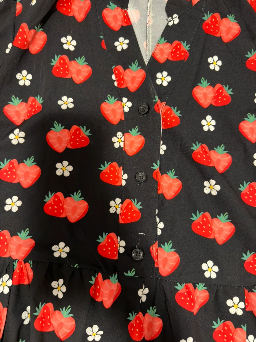 Black Strawberry Print Tiered Dress - photo 5