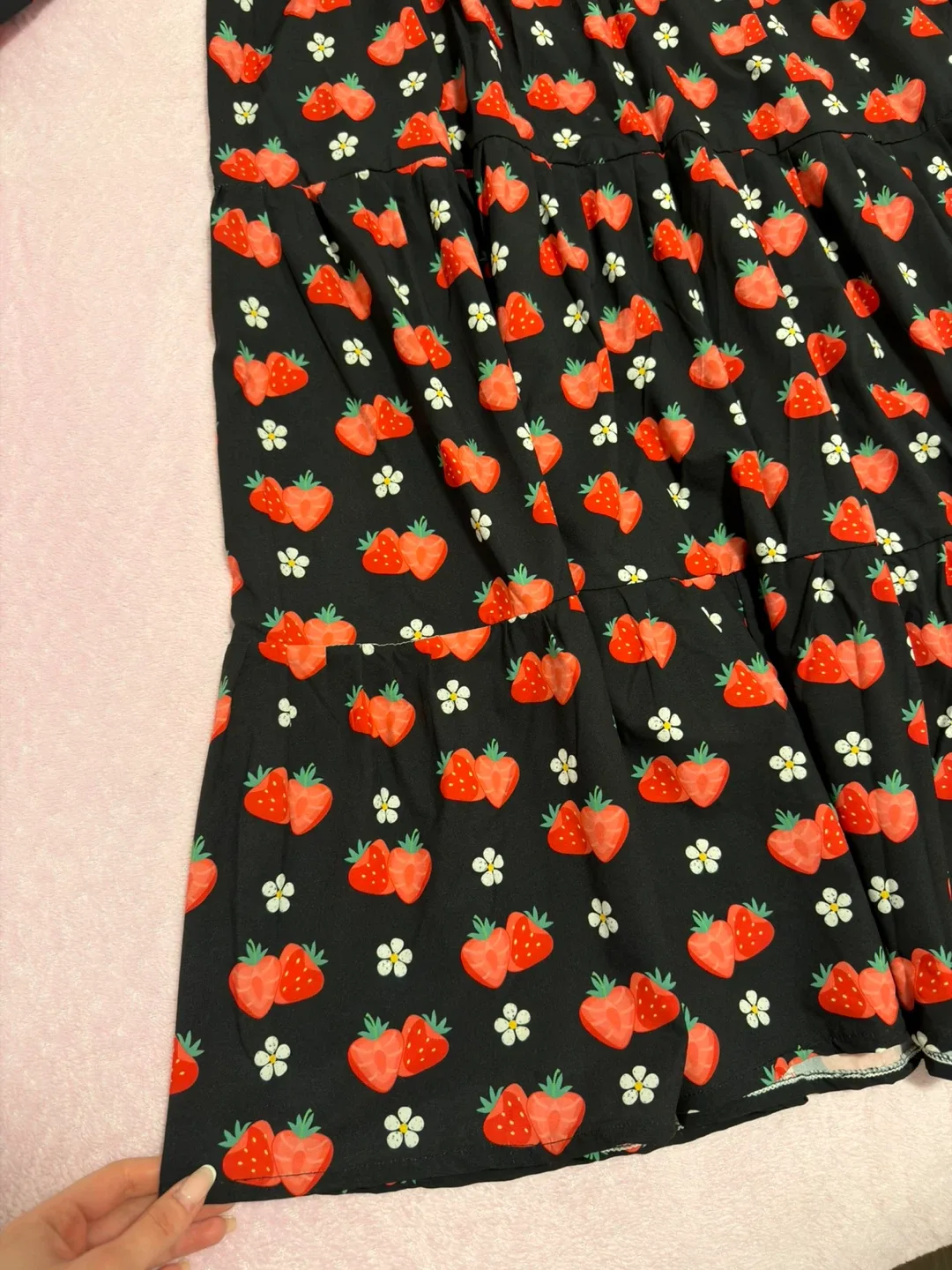 Black Strawberry Print Tiered Dress - photo 3