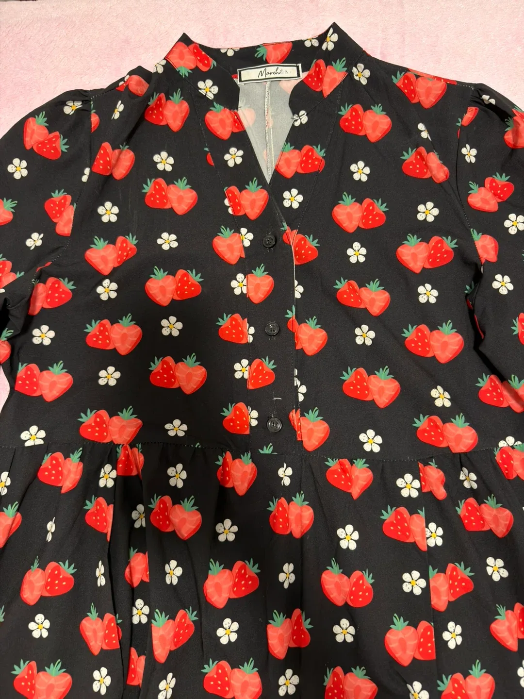 Black Strawberry Print Tiered Dress - photo 2