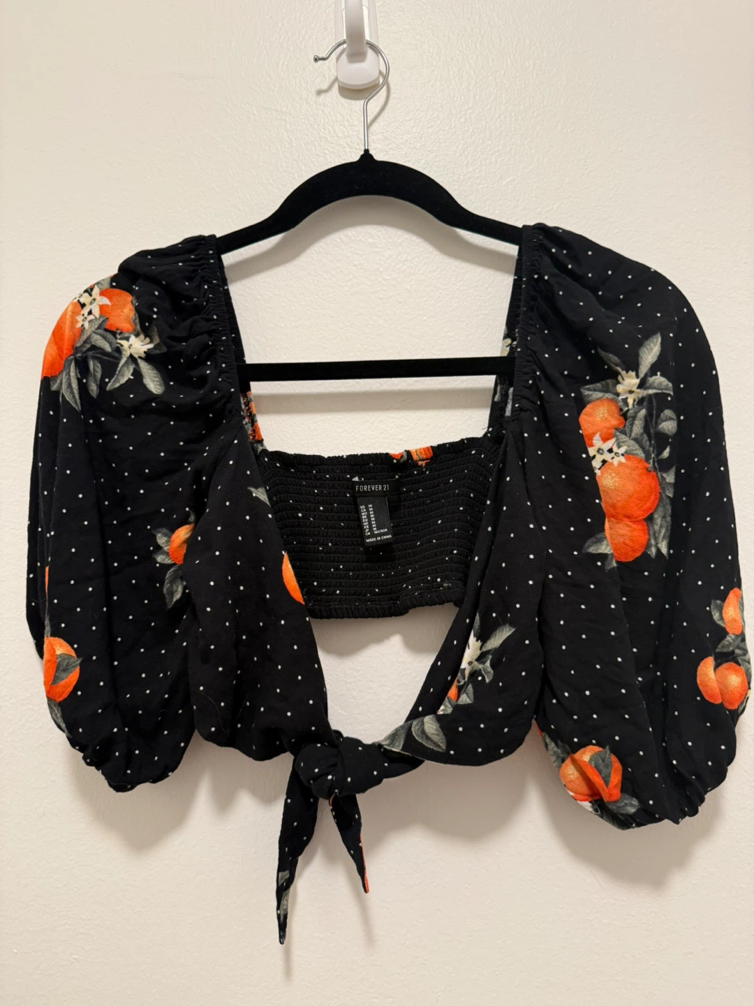 Black Puffy Sleeve Tie Front Crop Top Forever 21 Size Small - photo 5