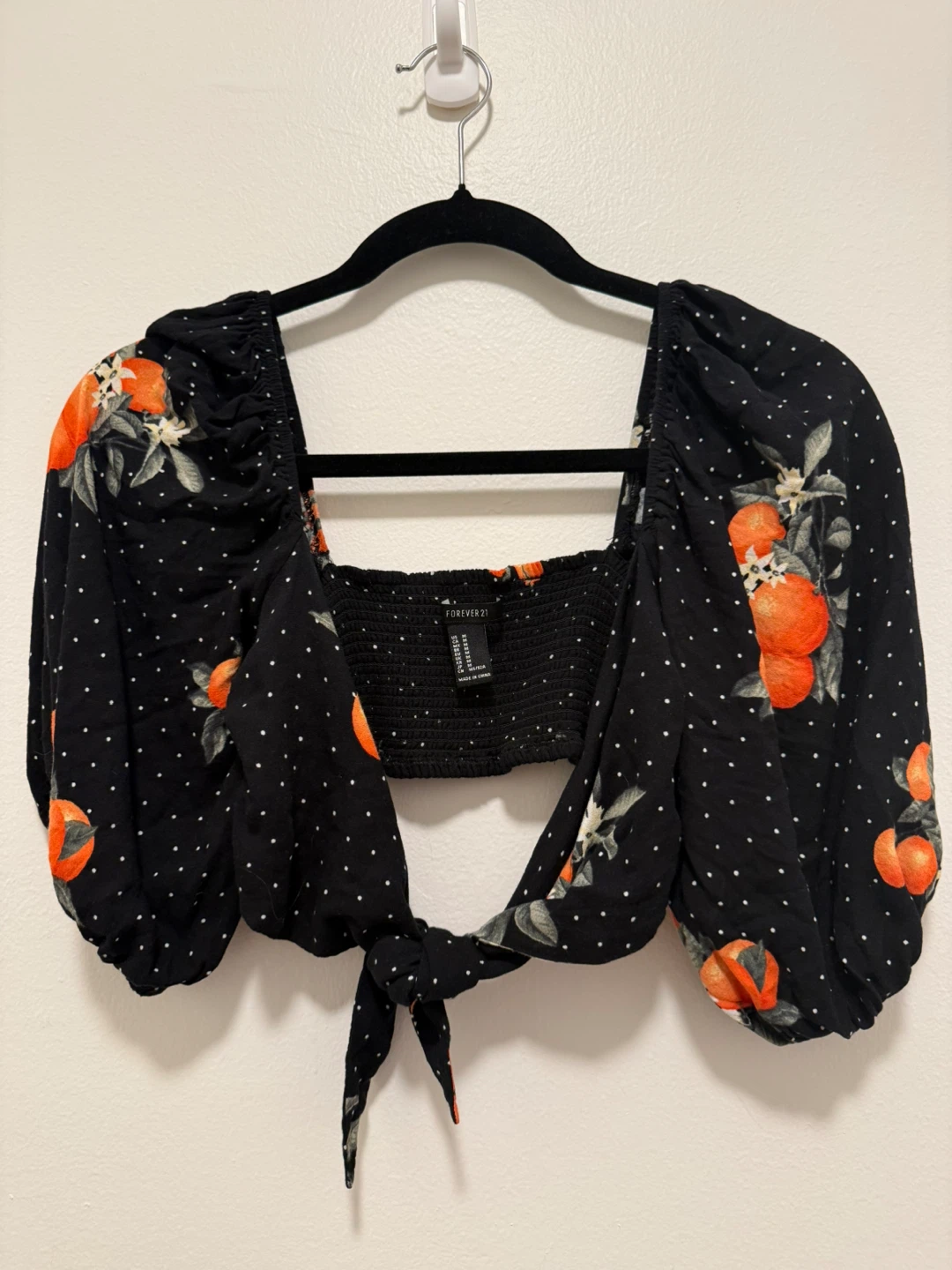 Black Puffy Sleeve Tie Front Crop Top Forever 21 Size Small