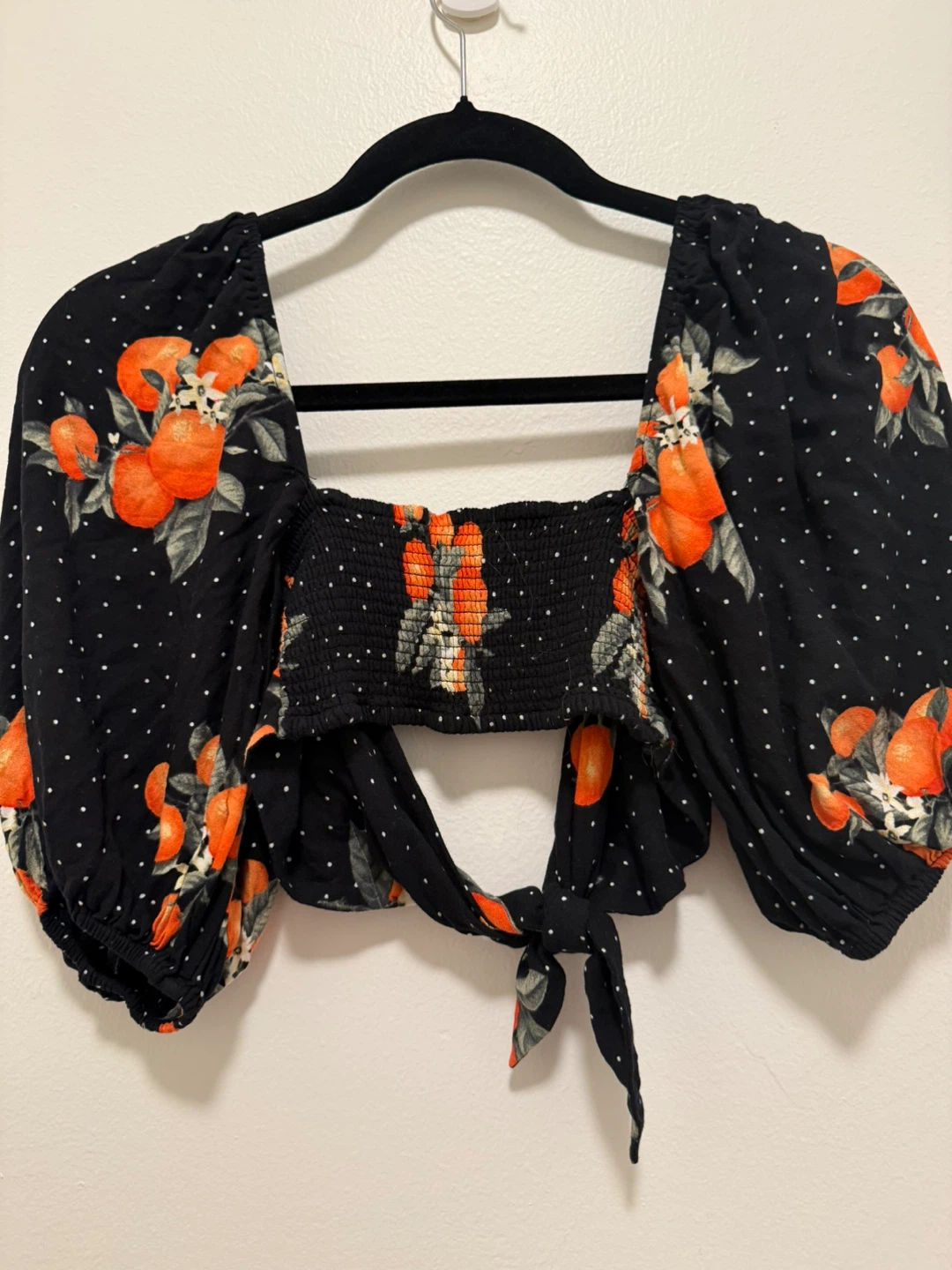 Black Puffy Sleeve Tie Front Crop Top Forever 21 Size Small - photo 4